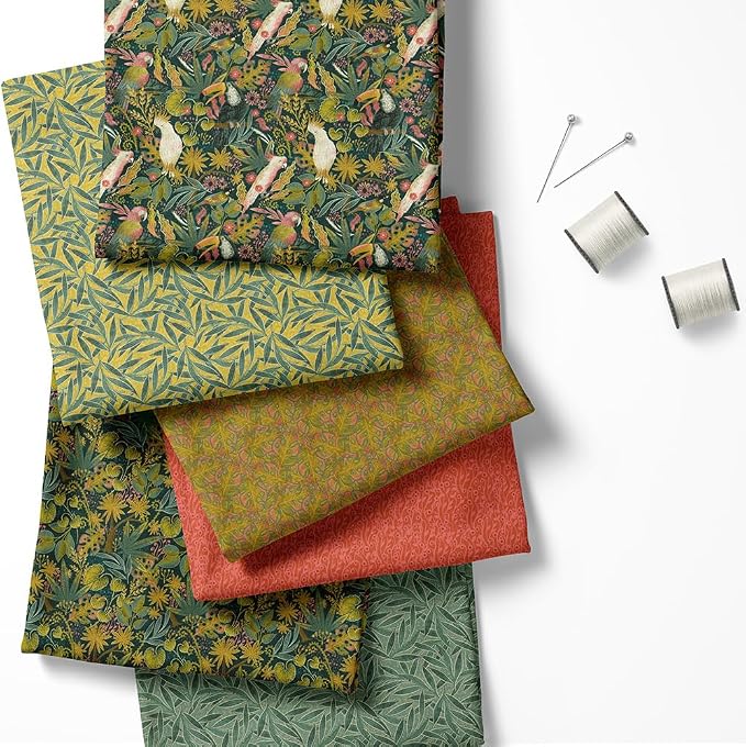 Tropical Patchwork Fabric Panel 100x155 cm – 100% Cotton Satin, 6 Coordinated - Image 2
