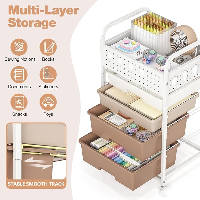 4 Drawer Rolling Storage Cart - Image 4