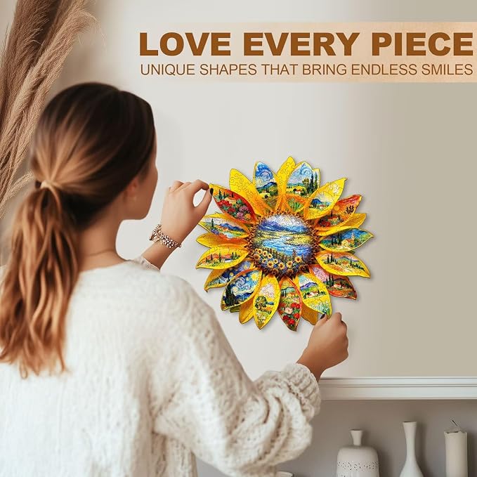 Wooden Sunflower Puzzles Adults, Flower Shaped Wood Puzzle 245 Pieces, Oil - Image 6