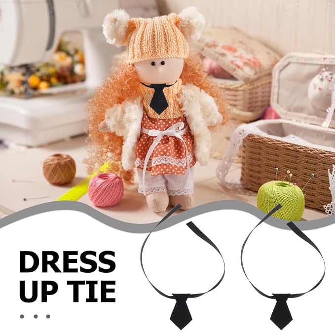 TOYANDONA 4pcs Miniature Neckties Soft Black Tiny Doll Ties - Image 6