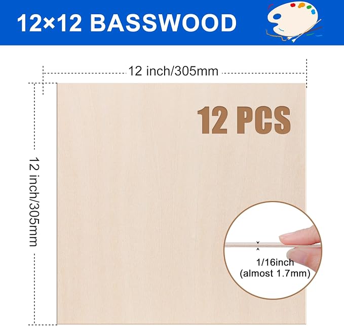12 Pack Basswood Sheets 1/16"x12"x12", Balsa Wood Sheet - Image 2