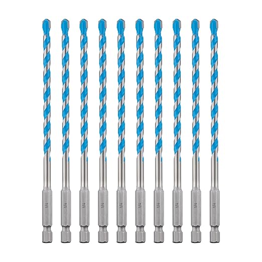 toolant 1/4" Concrete Drill Bit Set & Masonry Drill Bit Set, Shockproof Hex Shank Hammer Drill Bit Set for Glass/Brick/Plastic/Cement/Tile, Industrial Strength Carbide Drill Bit Tip 1/4" Box of 10