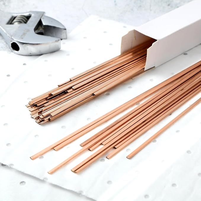 Tandefio 40 Sticks Brazing Rods AWS BCUP-3 5% Silver Solder Phos Copper Brazing Alloys Flat Welding Rods Industry 0.050"x1/8"x10" for Air Conditioning Refrigerator Cold Storage HVAC Units
