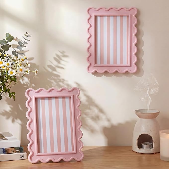 AceOrbit 4x6 Inches Light Pink Flower Wavy Scalloped Picture Frame Cute Wavy - Image 5