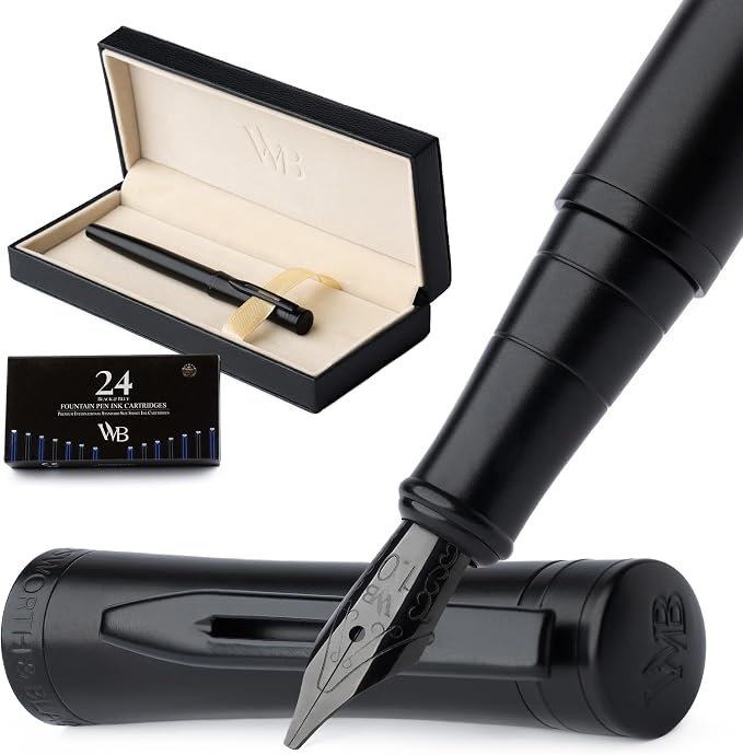Wordsworth & Black Fountain Pen Set, Broad Nib, Includes 24 Pack Ink Cartridges by WordsworthBlack
