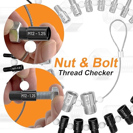 Nut & Bolt Thread Checker (Inch & Metric) - 36 Male/Female Gauges - 19 Inch & 17 Metric Nut and Bolt Thread Size Checker Identifier Gauges