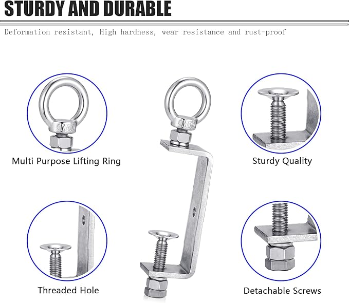 2-Pack Small C Clamps – 304 Stainless Steel Beam Clamps with M10 Screw Ring | Adjustable, Rust-Resistant I Beam Clamps for Ring Beams, Welding, Woodworking, Plants & Desk Use. Wide Jaw Openings(100MM)