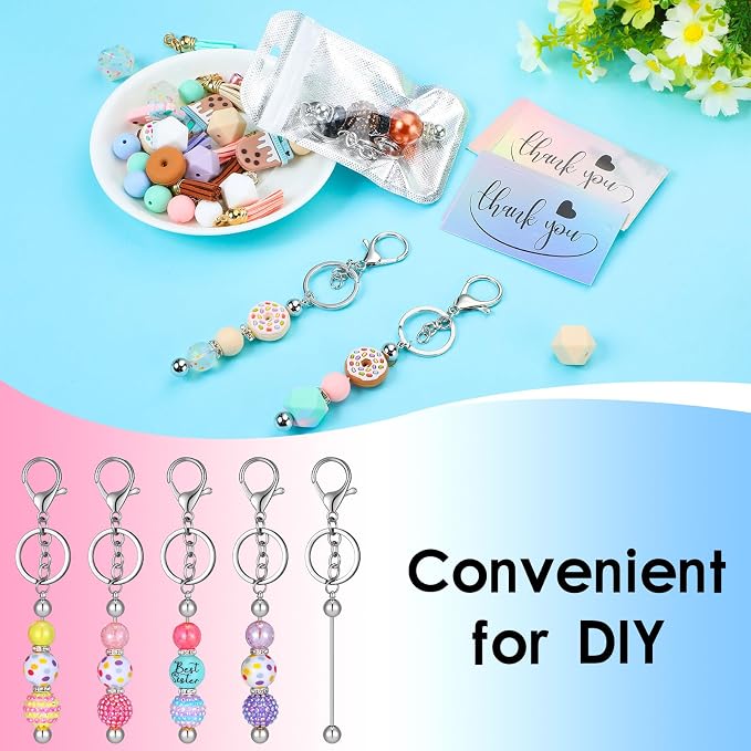 Sasylvia 60 Pcs Beadable Keychain Bars Bulk Making Kit 20 Beaded Keychain 20 - Image 6
