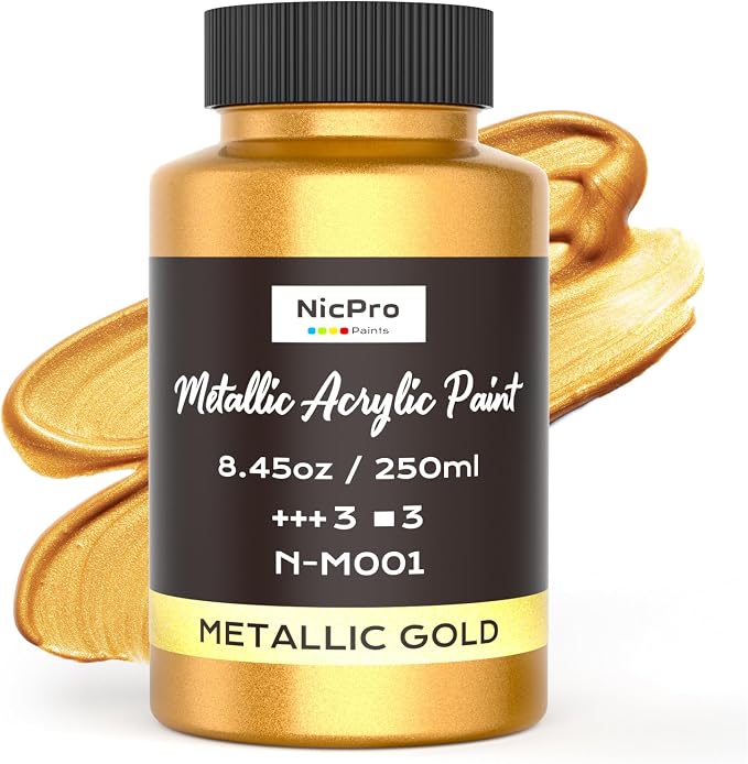 Nicpro Metallic Gold Acrylic Paint, 8.45oz/250ml Large Gold Leaf Paint | Non by Nicpro