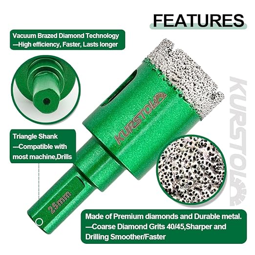 Diamond Core Drill Bit Kit - 6/8/10/20/25/28/35/45/50/65mm Triangle Shank +35mm Hex Shank Beveling Chamfer Bit Tile Hole Saws for Dry Drilling Porcelain Ceramic Tile Granite Marble Stone
