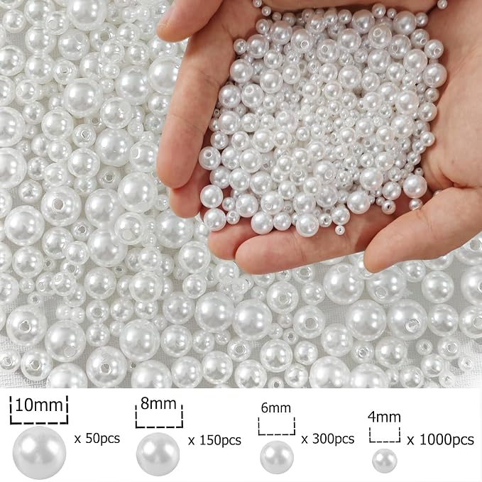 1500pcs Pearl Beads for Jewelry Making, 4mm 6mm 8mm 10mm Round Loose Pearls - Image 2