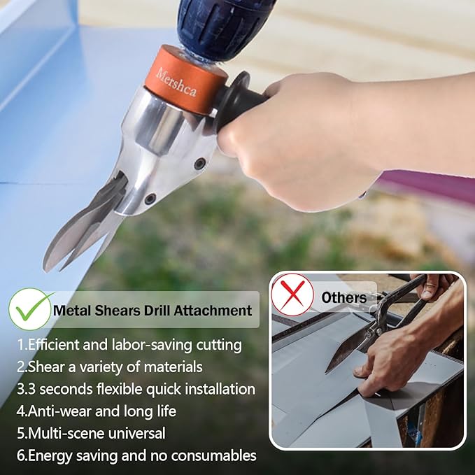 360° Pivoting Drill Metal Shear Attachment, Professional Power Tool Accessory for Cordless & Corded Drills, Heavy-Duty Metal Cutter for Iron, Aluminum & Copper Sheets with Adjustable Handle- O