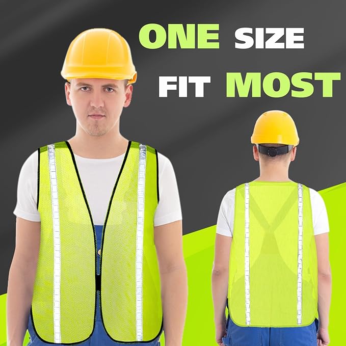 Jecery 60 Packs High Visibility Vest Safety Reflective Hi Visibility Mesh Vest Lightweight Neon Universal Size for Men Work Outdoor (M)