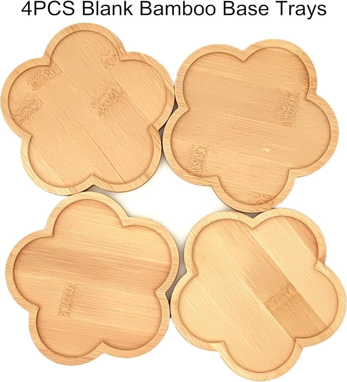 4PCS Mosaic Bamboo Coasters for Crafts, Blank Base Trays, Drinking Cup Coaster - Image 3