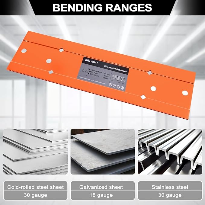 Sheet Metal Bender Folding Tool, 12 Inch Hand Seamer for HVAC Ductwork, Roofing & Metal Panels, 3/8" & 1" Fold Depth, Heavy Duty Steel Brake with High-Visibility Orange Finish