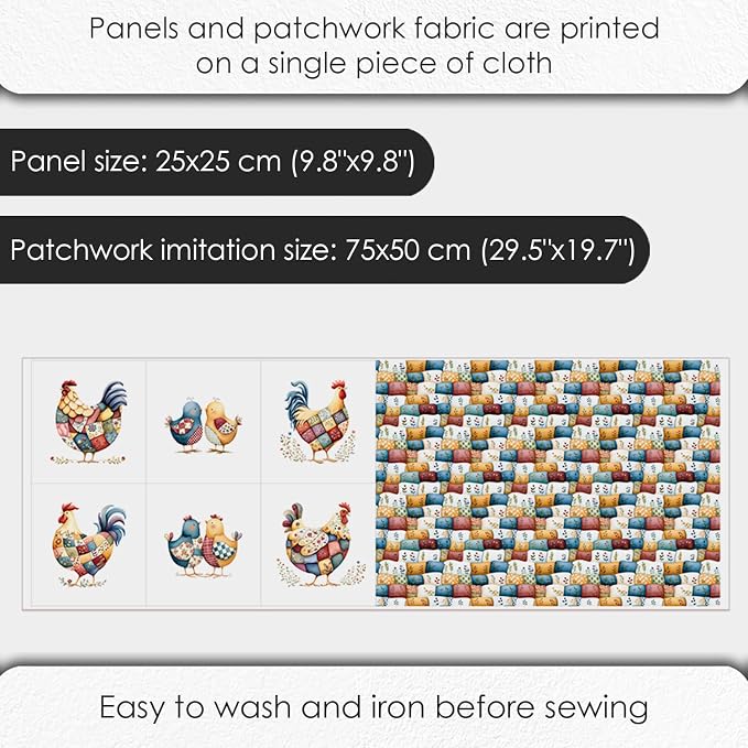 Farmhouse Chicken Patchwork Cotton Fabric Panel – 6 Designs + Bonus Patchwork - Image 4