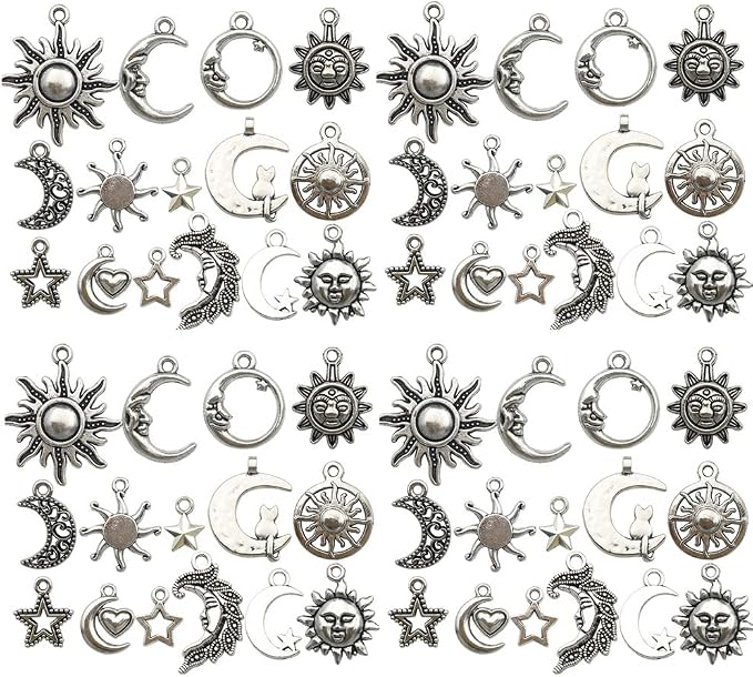 WOCRAFT 120pcs Antique Silver Sun Moon Star Charms by WOCRAFT