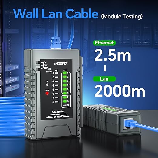NOYAFA NF-468YS Network Cable Tester, Rechargeable RJ11 RJ45 Ethernet Cable Tester for CAT5 CAT5 CAT6 CAT7, Continuity Tester UTP/STP Cable Toner POE Tester LAN Telephone 60V Anti-Burn Network Tools