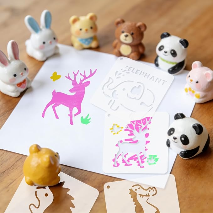 72 Pcs Animals Stencils for Painting Set, Reusable Tiger Dino Lion Deer Cute - Image 6