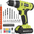 Cordless Drill Set, 20V Electric Power Drill with Battery And Charger, Torque 30N, 21+1 Torque Setting, 3/8-Inch Keyless Chuck, Drill Driver Bits Kit, with LED Electric Drill Set. （green)