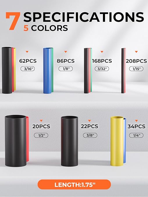 600 Pcs Heat Shrink Tubing Kit - 4:1 Ratio Adhesive Lined, Wire Shrink Wrap Tubing, Marine Grade Industrial Heat-Shrink Tubing, 7 Sizes 5 Colors