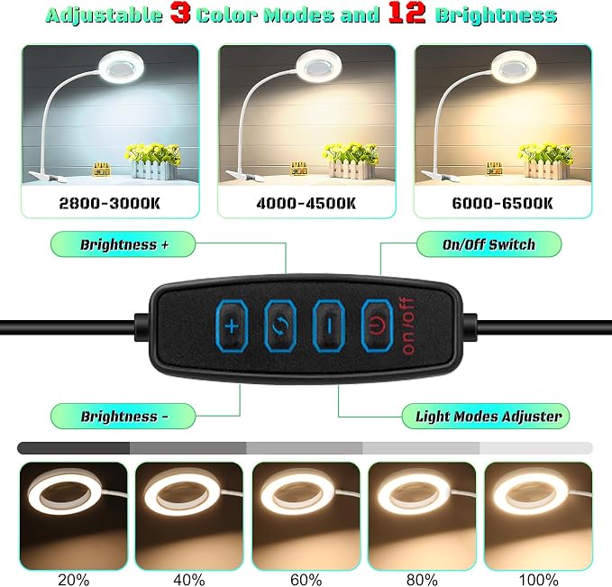 10X Magnifying Glass with Light, Clip on Mganifier with Light, 48 LED Desk - Image 2
