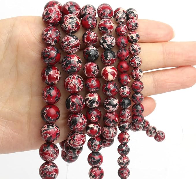 48pcs Black Red White Imperial Jasper Gemstone Beads，8mm Round Loose Stone Beads - Image 7