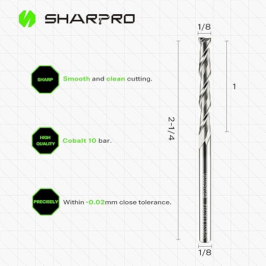 Spiral Upcut Router Bit Set 1/8 Inch Shank 1/8 Inch Cutting Dia. 1'' CL. 2-1/4'' OVL. Carbide Upcut CNC Router Bits, Ideal for Wood Engraving and Plunging Applications (3PCS)