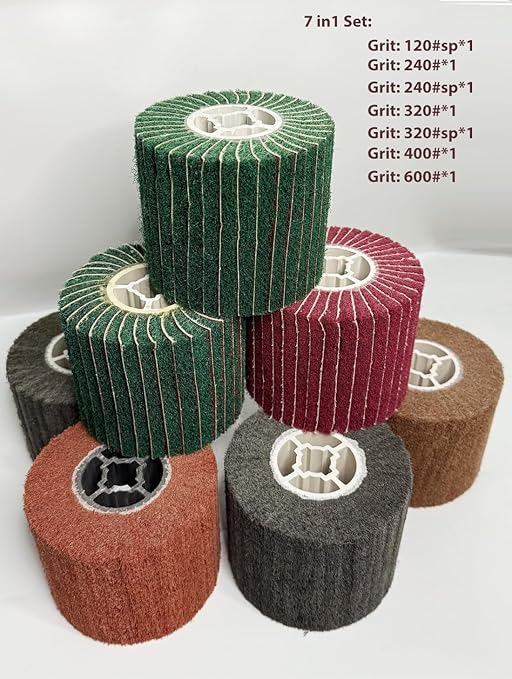 7 Pack Non Woven Wire Abrasive Drawing Polishing Wheel with Sandpaper for The Surface Treatment of Metal Products Grit : 120sp/240/240sp/320 /320sp/400/600