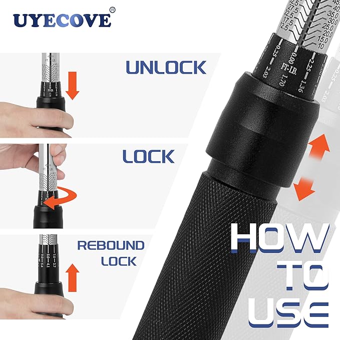 3/8-Inch Drive Click 3/8 Torque Wrench 4 Pcs Set, 10~45FT/13.5-61N.m, Torque Wrench 3/8 with Extention Bar, 3/8'' to 1/2'' Adaptor and 3/8'' to 1/4'' Adaptor