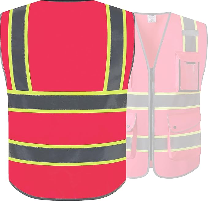 JKSafety 9 Pockets High Visibility Zipper Front Safety Vest | Pink with Dual Tone High Reflective Strips | Meets ANSI/ISEA Standards (901-Pink, 3X-Large)
