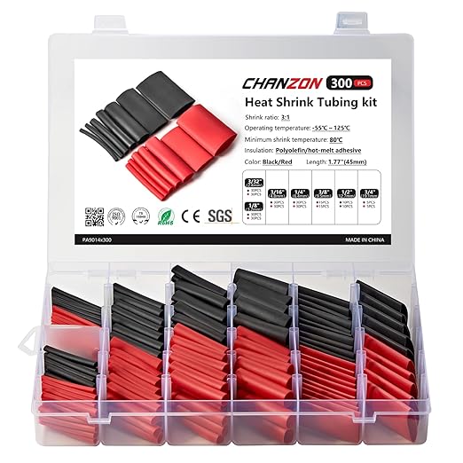 Chanzon 300 Pcs Heat Shrink Tubing Kit, 3:1 Red & Black Sleeving Heat Shrink Wrap Tubing with Length 1.77" (inch), Marine Grade Electrical Waterproof Polyolefin Heat-Shrink Tube