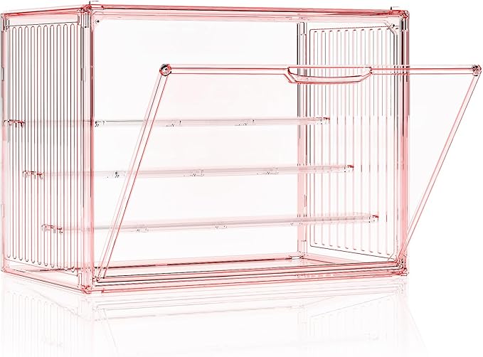 Clear Pink Acrylic Figure Display Case by MSHOMELYDIRECT
