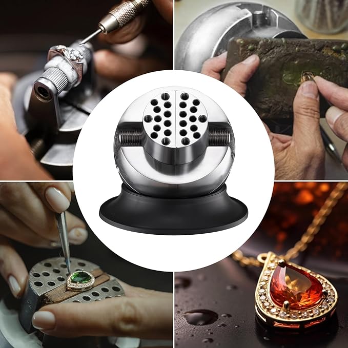DZQ Ball Vise 3" Engraving Setting Tool 360°Rotation Professional Ball Vise 36PCS Attachment Jewelry Engraving Block Tools(Stainless Steel)