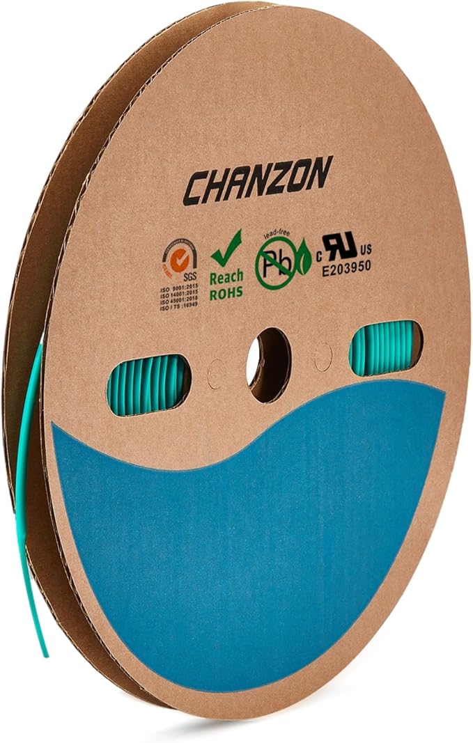 Chanzon 2:1 Ratio - 80Ft Roll - 5/64" (2mm) Heat Shrink Tubing 2:1(25M Total Length) Green Polyolefin Sleeving Wrap Shrinking 2 to 1 1pcs