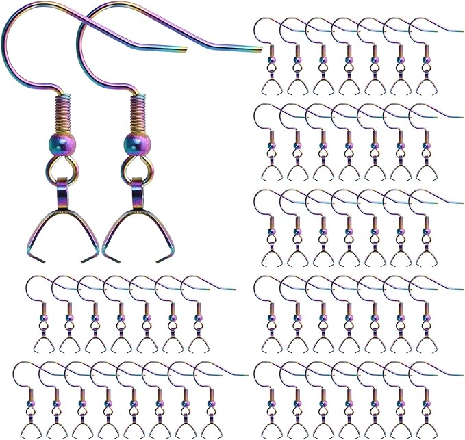 Earring Hooks 50PCS/25Pairs, Stainless Steel Rainbow Ear Wires Fish Hooks by MENKEY