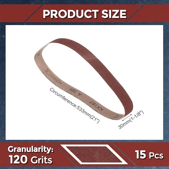 15 Pcs Sanding Belts 1-1/8 x 21 Inch 120 Grit Aluminum Oxide Abrasive Sandpaper for Belt Sander Metal Grinding Wood Working Weld Rust Removal
