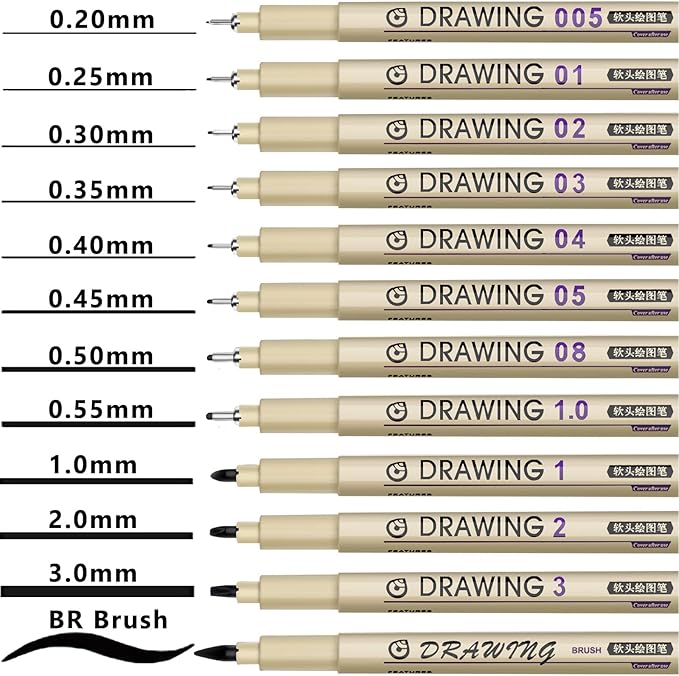 Muchcute Micro Fineliner Drawing Art Pens: 12 Black Fine Line Waterproof Ink - Image 2