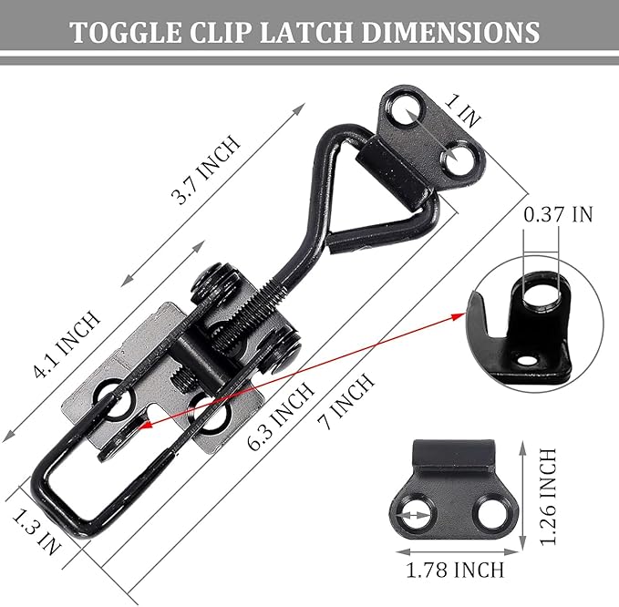 8 Pcs Toggle Clamp Latch 4003 Style, 1320lbs Capacity Adjustable Toggle Clamps with Lock Hook, Black Smoker Clamps Heavy Duty Latches, Quick Release Hasp Clamps for Trunk, Jig, Door and Tool Boxes