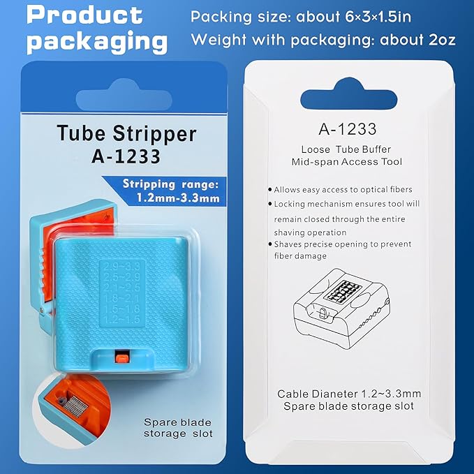 A-1233 Tube Stripper Stripping range 1.2-3.3mm Replaceable blade Cable Tube Slitter Fiber Optic Mid Span Cable Cutting Tool Jacket Tube Slitter Loose Tube Buffer with 12pcs spare blade