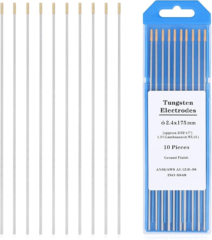 TIG Welding Tungsten Electrodes Tungsten Service 10-Pack（Gold - 1.5% Lanthanated Tungsten 3/32"）