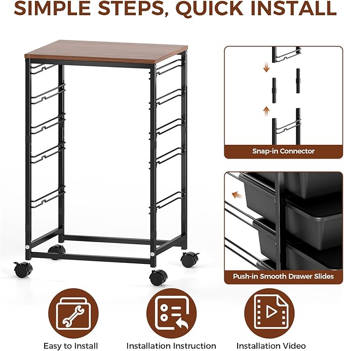 SYKIARIOL 5-Tier Rolling Utility Storage Drawer Craft Cart on Wheels - Image 7