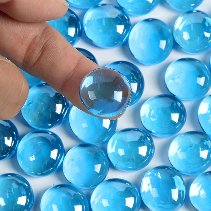 1 lb Light Blue Glass Beads for Vases, Flat Marbles Stones for Vase, - Image 3