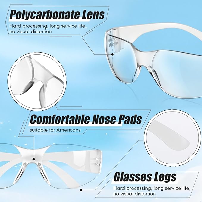Chumia 100 Pairs Bulk Safety Glasses Eye Protection Goggles for Women Men Work Construction Science Lab