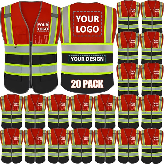 BeautyWill Custom Logo 10/20 Pack Safety Vest Class2 High Visibility Vest with Pockets Breathable Construction Vest Bulk