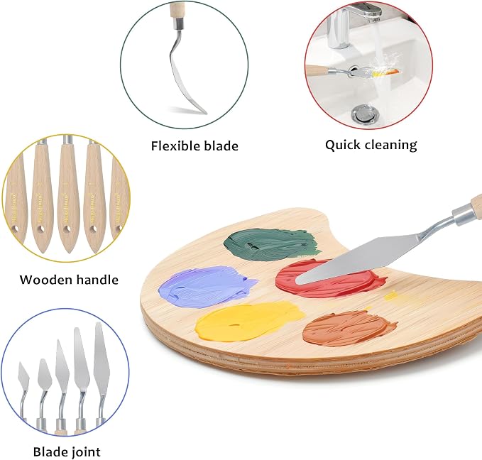 5Pcs Palette Knives Set with Wooden Handle - Image 3