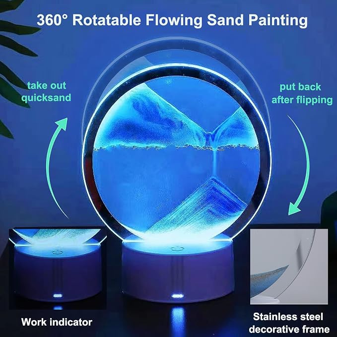 3D Moving Sand Art with Remote Control, 360° Rotating Hourglass Lights - Image 3