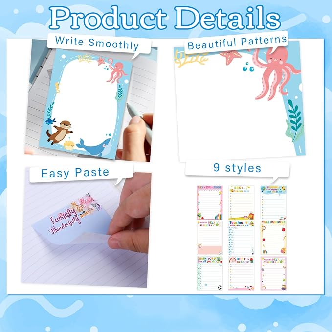 Teacher Sticky Notes Gifts, 9 Pack Inspirational Teacher Appreciation Notepads - Image 3