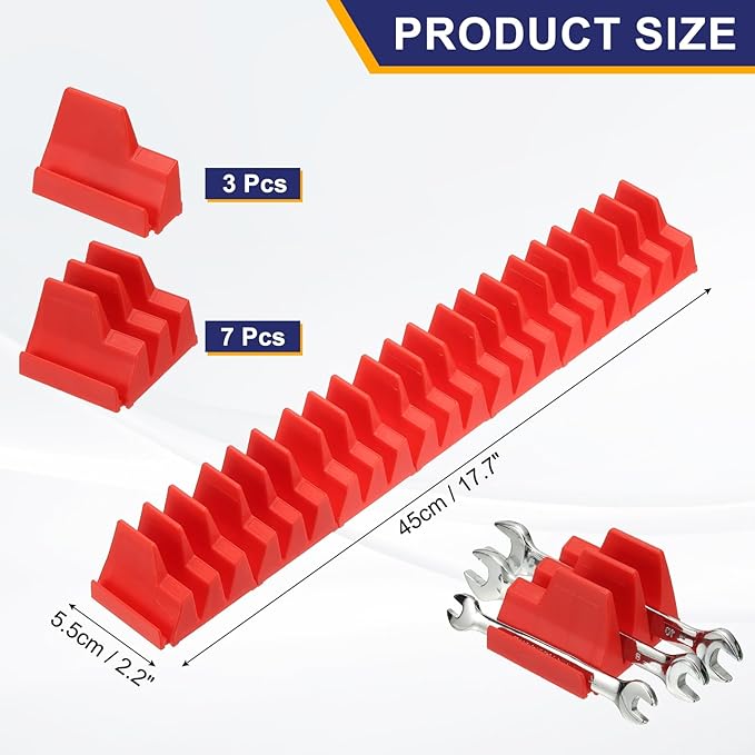 PATIKIL 23pcs Magnetic Wrench Organizer for Tool Box, Magnetic Modular Wrench Organizer Holder Toolbox Universally for 23 Tools Drawer Chest Ratcheting Offset Wrenches, Red
