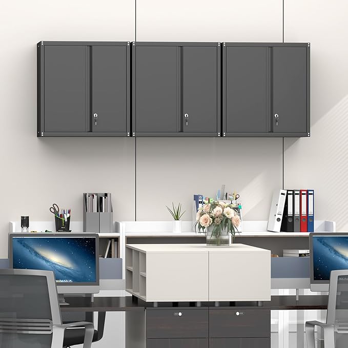 GREATMEET 27.95" H Garage Cabinets, Locking Cabinet, Garage Storage Cabinets, Hanging Wall Mount Cabinet for Utility Room, Black